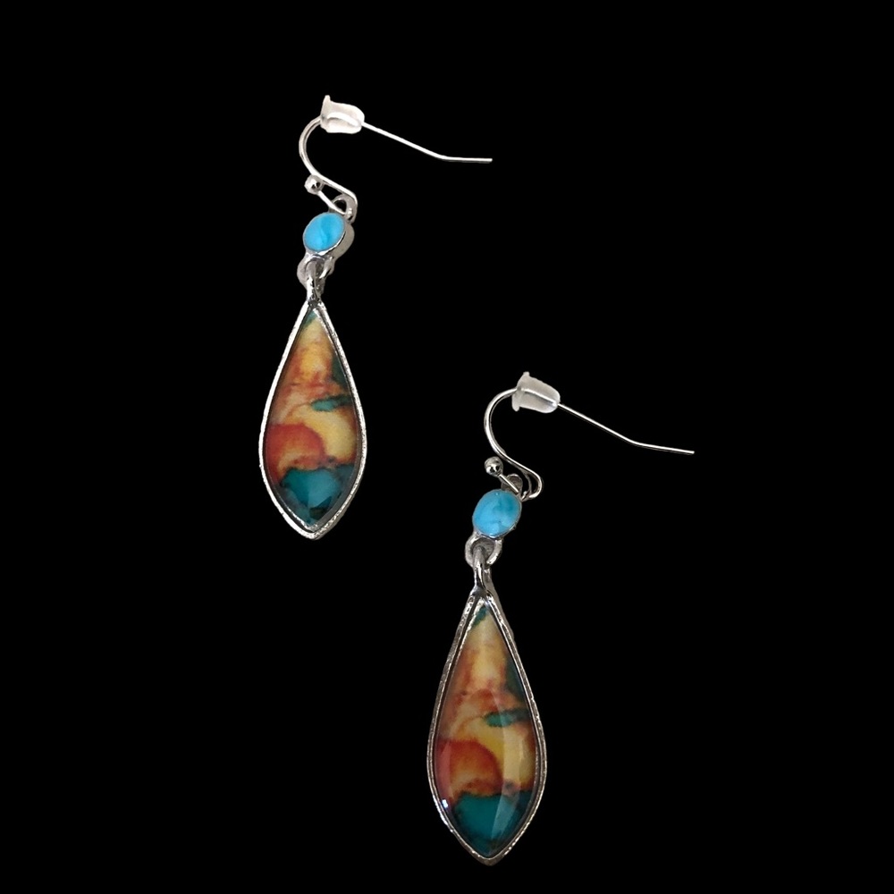 Yaomiao Crystal Dangle Water Drop Earrings Women's Blue/Yellow